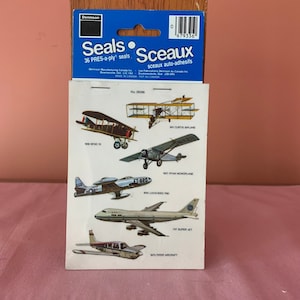 Sigilli autoadesivi vintage Dennison Aviation 36 (6 design diversi) Corrispondenza postale da collezione Giornale Artigianato di carta