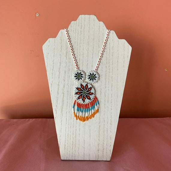 Native American Style Necklace Hand Crafted Flower Design Jewelry