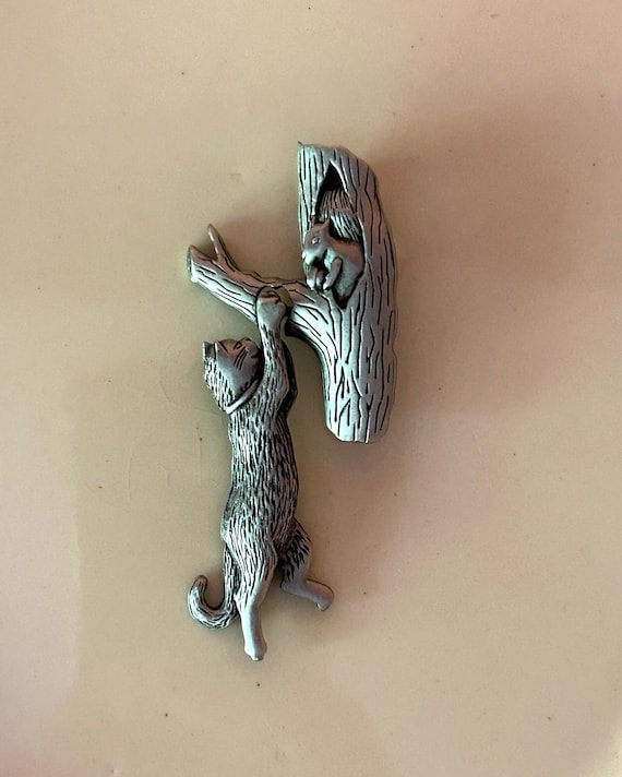 Pewter Cat Hanging From Tree Branch/Squirrel in T… - image 1