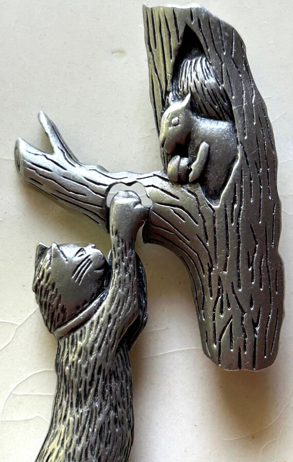 Pewter Cat Hanging From Tree Branch/Squirrel in T… - image 3