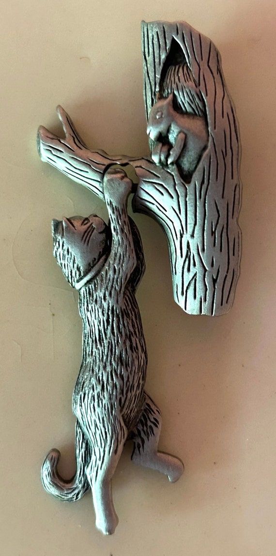 Pewter Cat Hanging From Tree Branch/Squirrel in T… - image 2