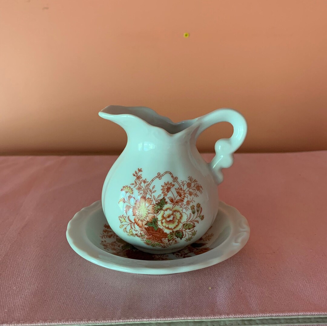 Pattern For Miniature Pitcher Vintage Miniature Waterjug/pitcher and Basin With Brownish Flower ...