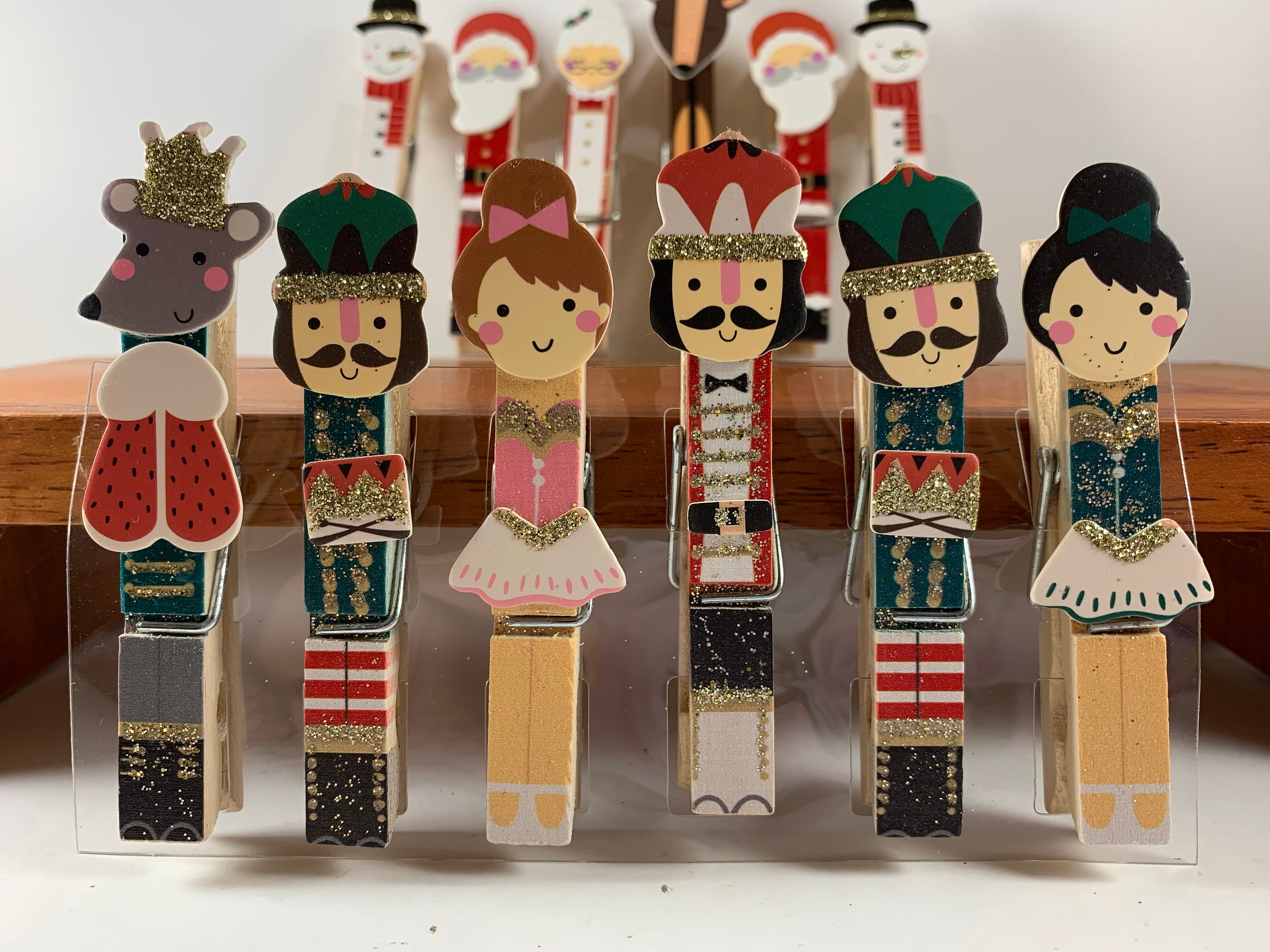 Noël bois clips belle pince à linge Craft Clothin Pinceau avec ficelle de  toile de jute