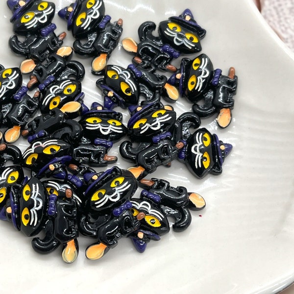 Resin Flat Backs BLACK CATS Kitten Kitty Halloween Witch Craft Embellishments, Sunnies Charms, Slime charms, cabochons, bow centers