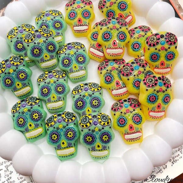 Flat Back Sugar Skull Resin, Day of the dead Resin, Halloween Resin, Embellishment, Skull Charms, Colorful Skull,Sunnies Charms,Slime Charm