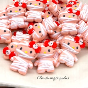 Kitty resin, halloween kitty charm, embellishment, decadon charms, slime charm, fakebakes, halloween charms, bow centers, badge reels 2/5 pc