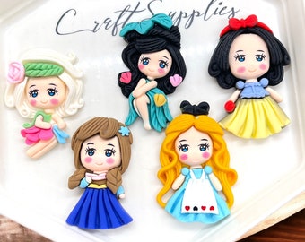 Princess, Resin Flatbacks, Cabochon, Flat Back,  Princess Cabochon - Character Resin Flatback - Large bow centers, Clay princess