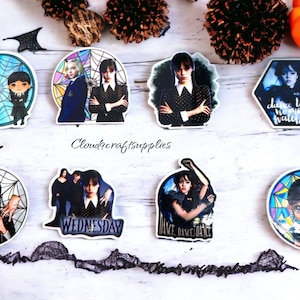 Planar Resin flat back- Halloween character Wednesday Adams, Gothic, witch, movie - Embellishment- Cabochon -Hair BowCenter-badge reels 1PCS