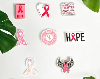 Planar Resin flat back- Breast Cancer Awareness, HOPE, Cancer survivor Ribbon 2 pcs- Embellishment- Cabochon - Hair Bow Center-Badge reels