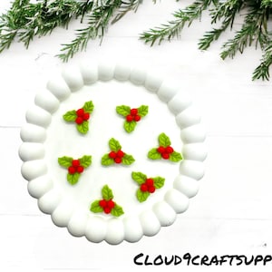 Resin flatback- Mini Resin Green Holly Miniature, Christmas Tree Flatback Charm, Party Decorations Ornament, DIY Craft Decoration - 2pcs