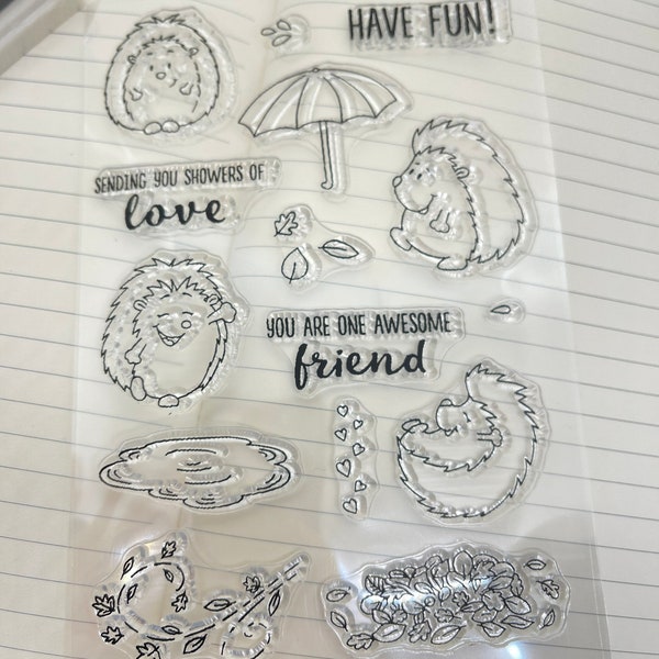 Cheerful Hedgehog friend fall transparent stamp sheet card Scrapbook paper craft knife mould blade punch stencils