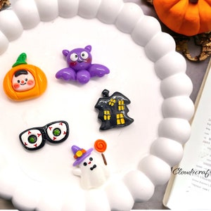 Ghost Halloween Resins, Ghost Resins Flatback, Ghost Cabochons, Pumpkin Resins, Halloween Cabochons, Big Pumpkin,  Bat, Eye Glasses 2/5 pcs