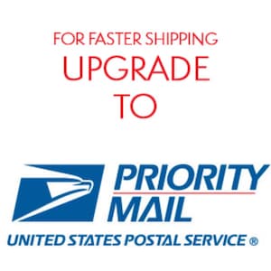 May include: Image with the text "FOR FASTER SHIPPING UPGRADE TO PRIORITY MAIL UNITED STATES POSTAL SERVICE" in red and blue. The USPS logo is also visible.