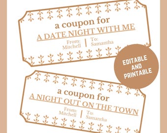 Editable Babysitting Coupon Template, Date Night Gift (Digital Download)