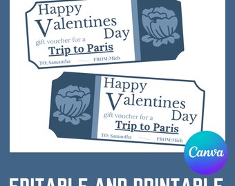 Valentines Day Gift Voucher Template, Customizable Coupon (Digital Download)