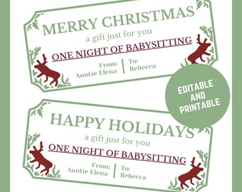 Christmas Babysitting Coupon | Editable Holiday Voucher (Digital)