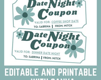 Printable Date Night Coupon Template, DIY Gift (Canva PDF)
