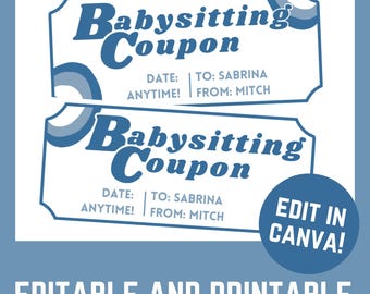 Babysitting Coupon Template, Editable Gift Voucher (Digital Download)