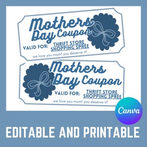 Mothers Day Coupon Gift Voucher Gift Certificate Template Gift Coupon Template Printable Gift Coupon Custom Birthday Voucher