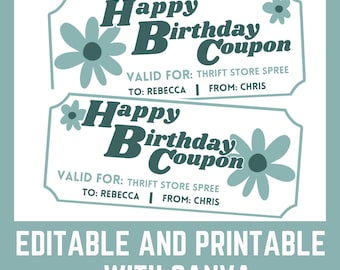 Printable Birthday Coupon Template, Custom Babysitting Gift (Digital Download)
