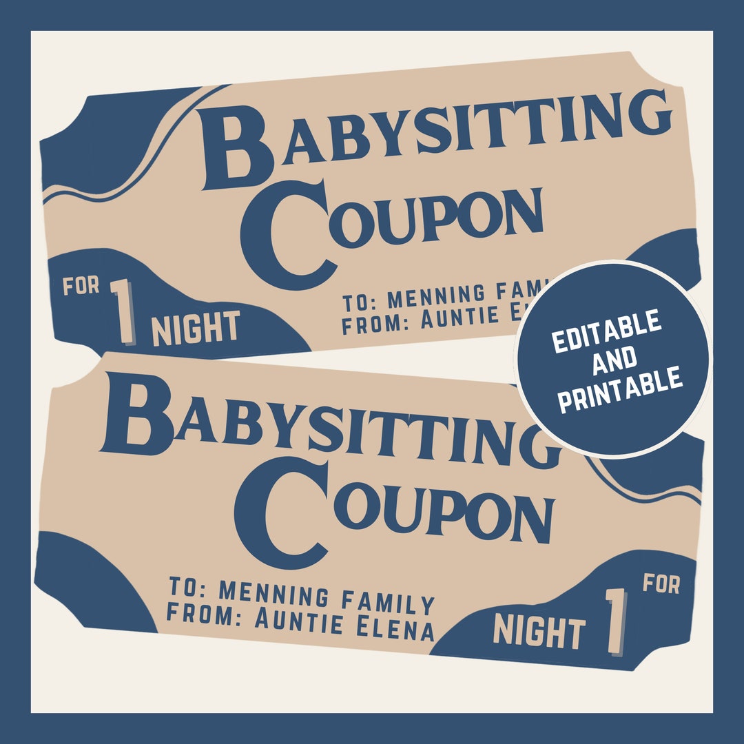 Babysitting Coupon | Editable Text, Printable Voucher (digital Download ...