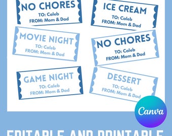 Editable Kids Reward Coupon Book, Printable Canva Template (PDF)