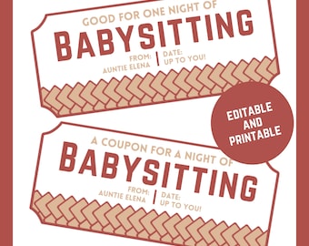 Babysitting Coupon, Editable Gift Voucher (PDF)