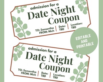 Date Night Gift Coupon | Editable Printable Voucher (Canva Template)