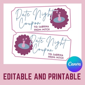 Cupones imprimibles para citas nocturnas, cupones descargables para cumpleaños, cupones imprimibles para ella, cupones DIY para ella, libros de cupones para el Día de la Madre