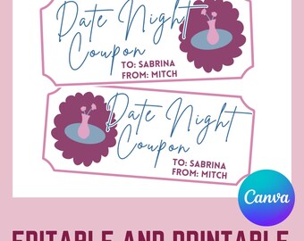 Date Night Coupons, DIY Gift for Her (Canva PDF)