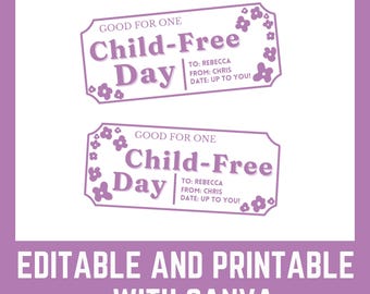 Editable Child Free Coupon, Kid Free Voucher Printable Voucher Gift (Canva Template)