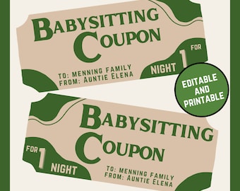 Babysitting Coupon Template | Printable Gift Voucher (Canva Editable)