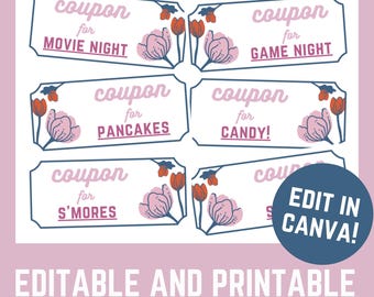Printable Kids Reward Coupon Book, Editable Birthday Gift (PDF)