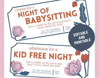 Babysitting Coupon Editable Babysitting Voucher Gifted Certificated Printable Voucher Gift Date Night Last Minute Gift