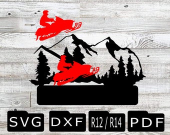 Archivo de corte SVG DXF con monograma de moto de nieve para deportes de invierno