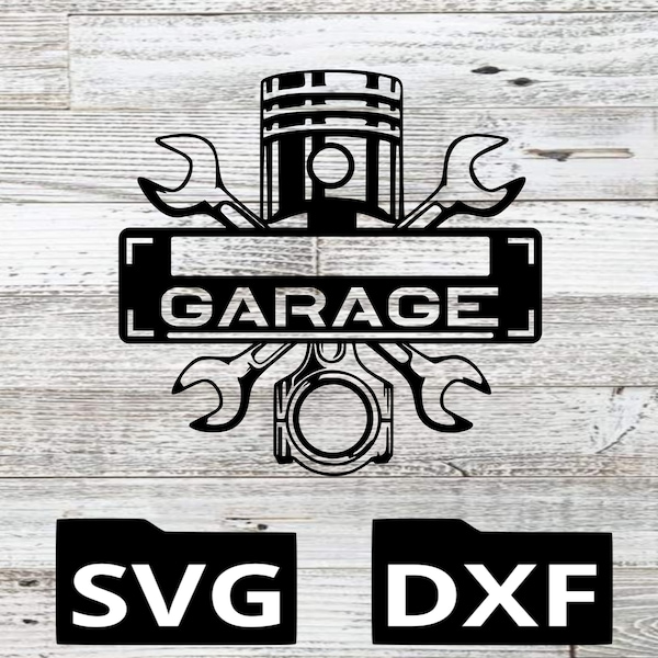 DXF File, SVG File, Cut File, Cnc File, Plasma, Laser, Garage SVG, Garage Monogram, Dads Garage, Man Cave, Grandpas Garage, piston Monogram