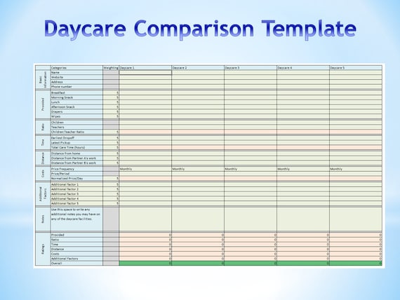 Daycare Comparison Spreadsheet Etsy Daycare Comparison Spreadsheet Etsy