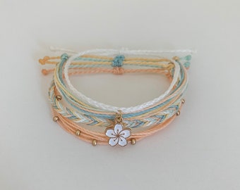 Tropical Hibiscus Bracelet Set |  Trendy Jewelry | Adjustable, Waterproof Wax Cord Bracelets