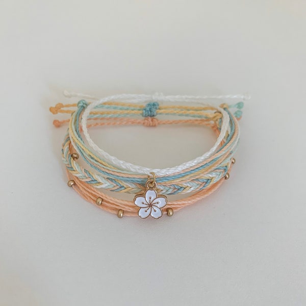 Tropical Hibiscus Bracelet Set |  Trendy Jewelry | Adjustable, Waterproof Wax Cord Bracelets