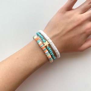 Coastal Colors Bracelet Stack Clay Heishi Beads Trendy Bracelets