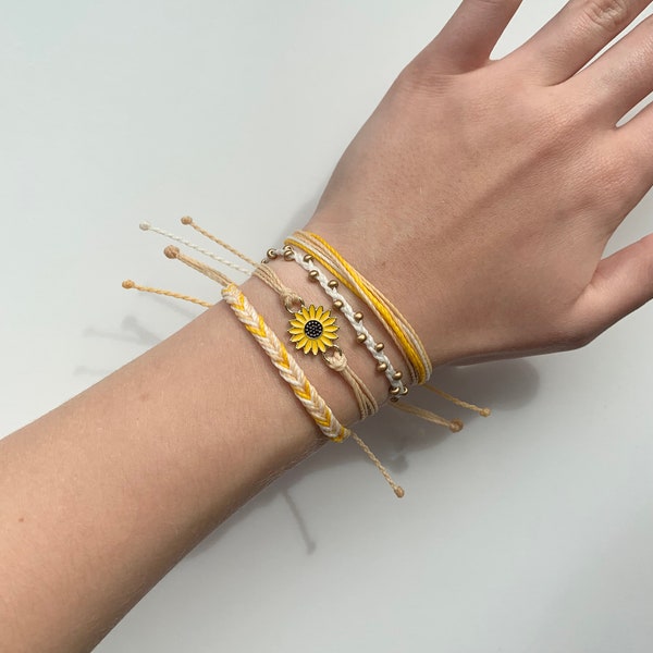 Sunflower Fields Bracelet Set |  Trendy Jewelry | Adjustable, Waterproof Wax Cord Bracelets