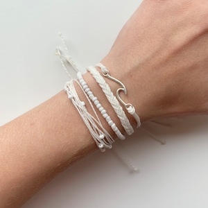 White Wave Bracelet Set | Trendy Jewelry | Adjustable, Waterproof Wax Cord Bracelets