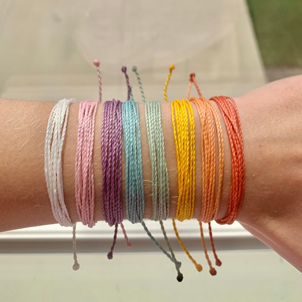 Solid Color String Pura Vida Style Bracelets and Anklets | Adjustable, Waterproof, Trendy | Customizable