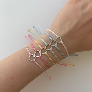 Heart Charm Bracelets | Custom Colors | Adjustable, Cute, and Trendy | Wax Cord Bracelets