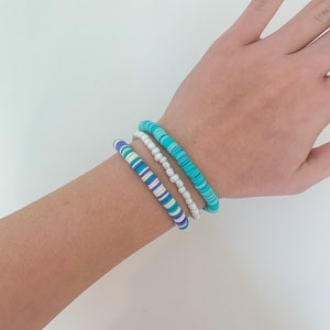 Ocean Bracelet Stack | Clay Heishi Beads | Trendy Bracelets | Beachy | Stretchy String