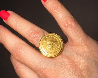 Antique Style Lion Brooch, Gold Crown Pin, Victorian Vintage Statement Jewelry, Regal Gift