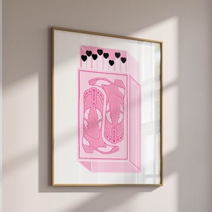 cowgirl western art maximalist decor matchbox retro art print, trendy retro wall art prints digital download aesthetic poster bar cart art