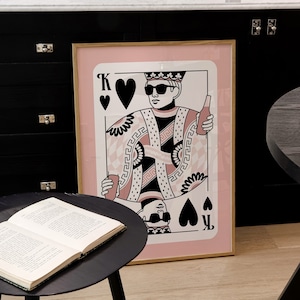 Herzkönig Schlafzimmer Wand Kunst trendy Wohnung Dekor Retro Druck, blush rosa Raum Dekor ästhetisches Retro Plakat, funky Wand Kunst Retro Dekor