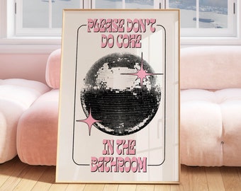 don't do coke funky wall art preppy room decor, aesthetic poster disco ball decor bar cart prints, 70s style posters aesthetic room decor