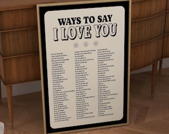 ways to say i love you 70s style posters aesthetic room decor for teens, trendy retro wall art print funky spiritual decor digital download